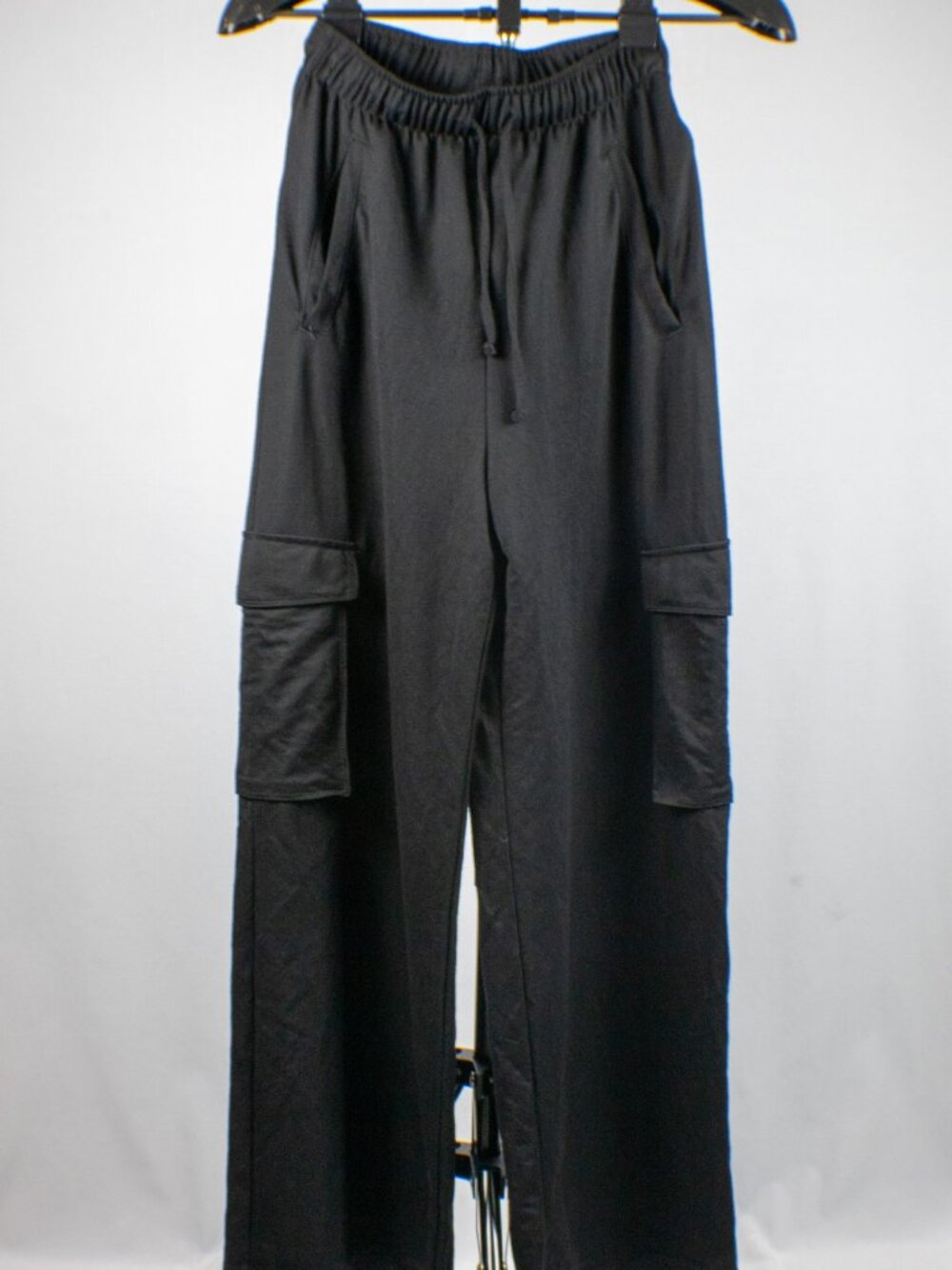 H&M Womens XS Black Wide Leg Cargo Pants Elastic Drawstring Waist Utility